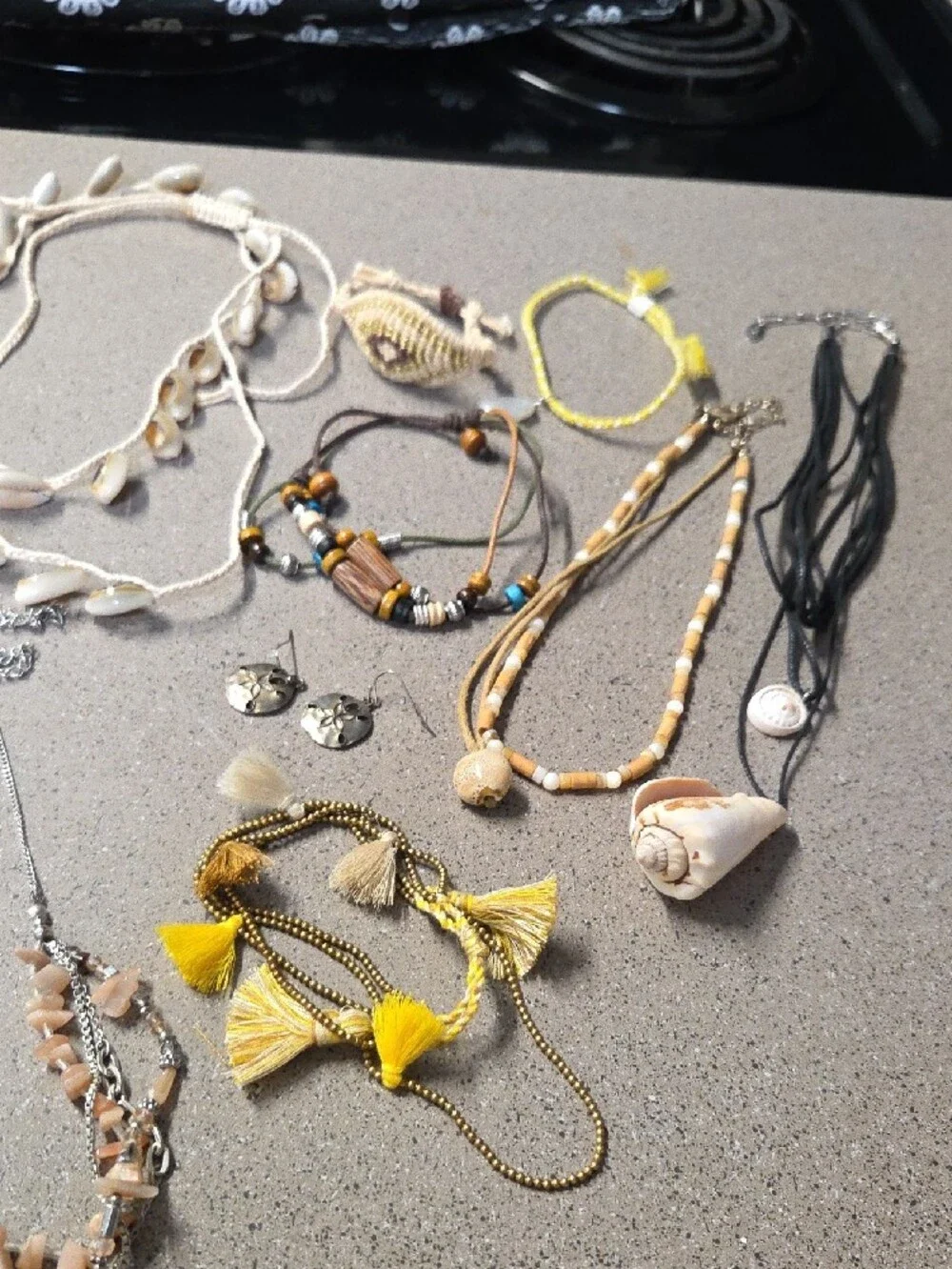 Boho Tassel & Shell Necklace Set - Yellow, Cream, Beige 10 Items In Package